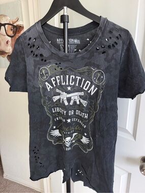 Affliction “Liberty or Death” Distressed Graphic Tee – Women’s Large